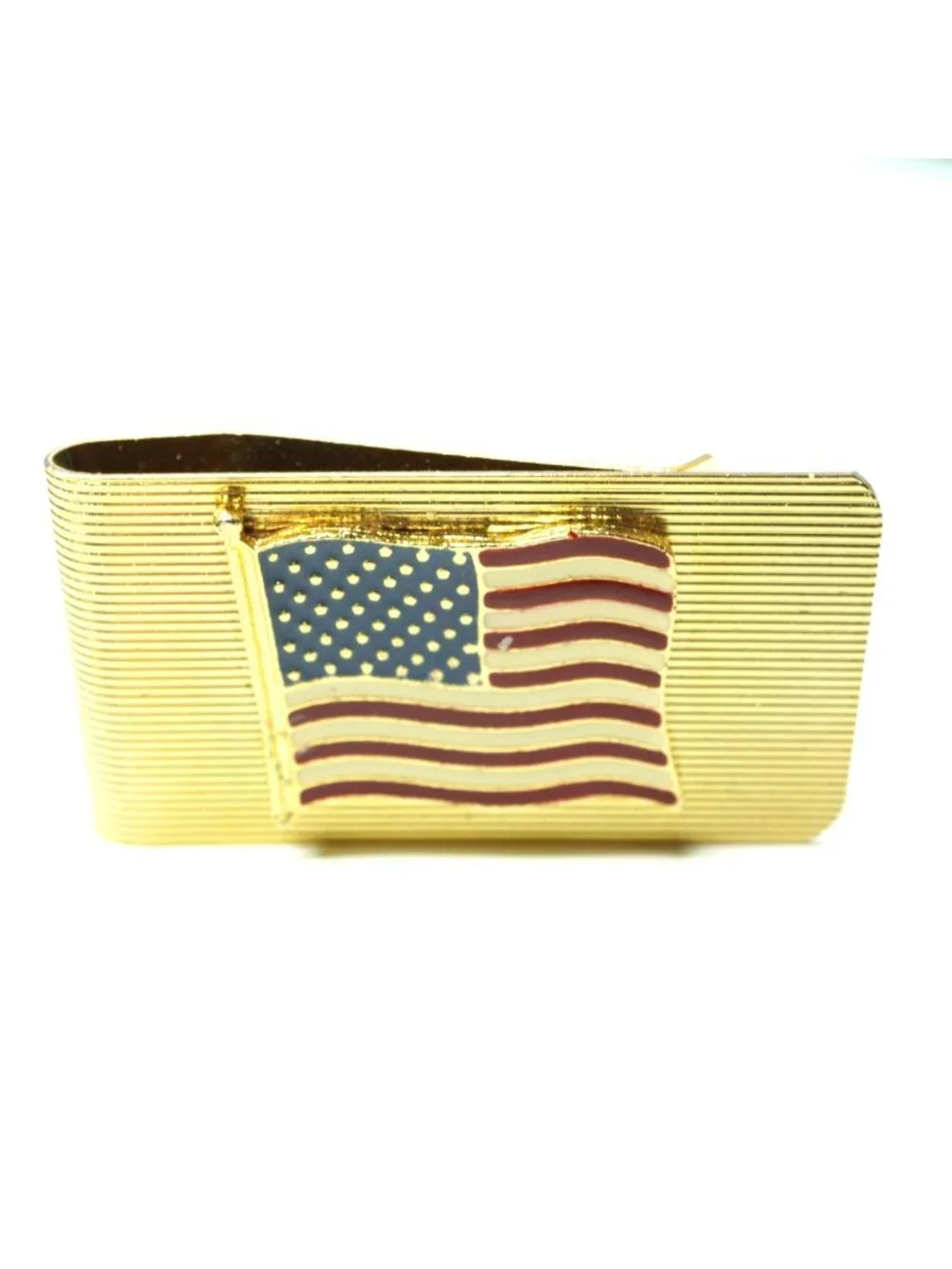 Vintage Gold Tone American Flag Money Clip Patriotic USA Men's Wallet Accessory